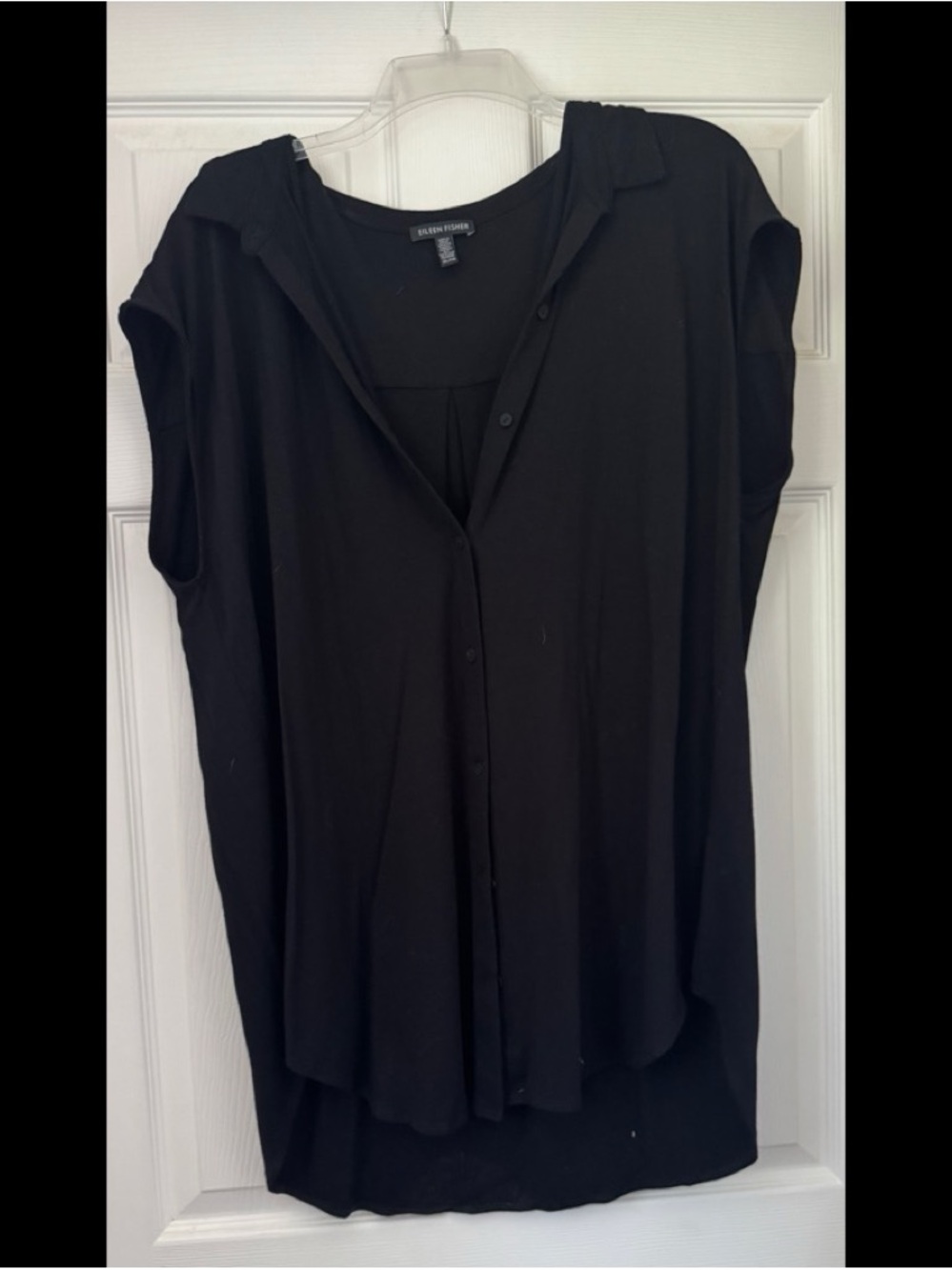Eileen Fisher Black Sleeveless Button-Down Tunic